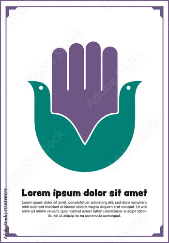 vector illustration peaceful of the bird in hand like Hamsa, hand of Fatima, vector illustration