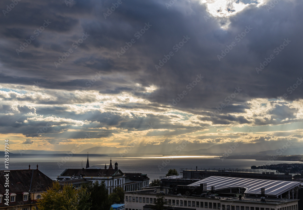 Stormy skies over the lake Leman. Ch