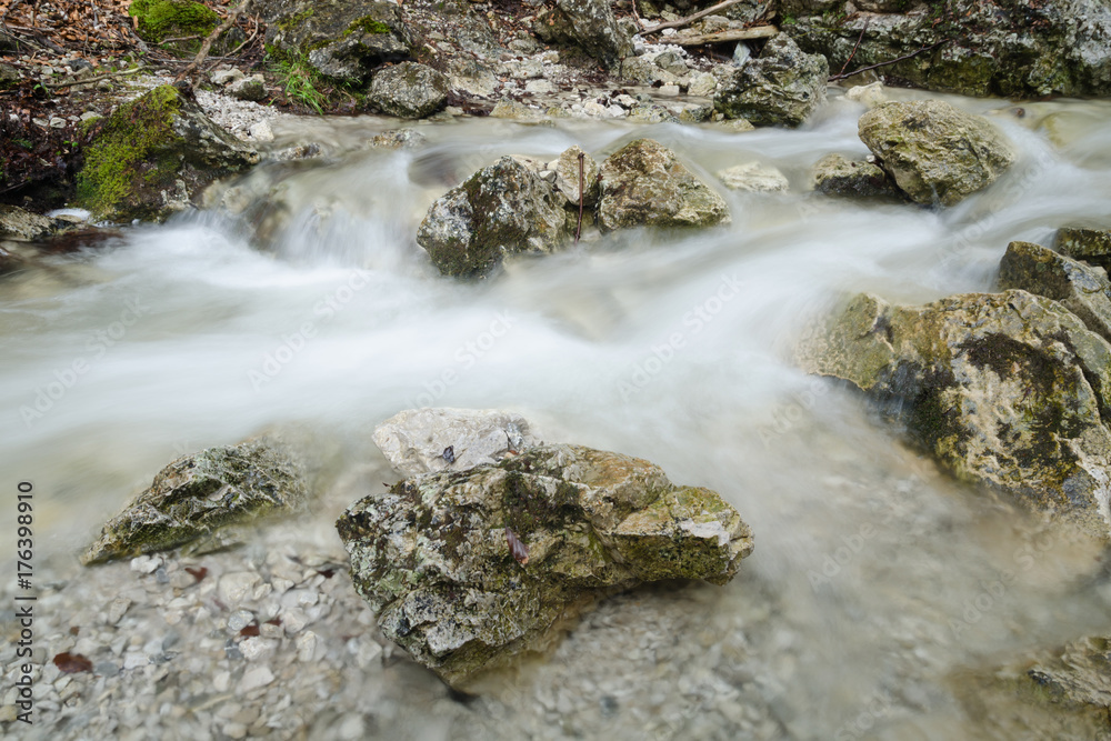 Motion blurred creek water flow in Mala Fatra NP, Slovakia