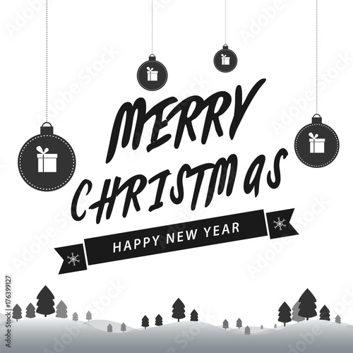  Merry christmas happy new year 2018. with christmas ball, gift box on gray background.