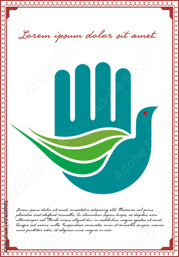 vector illustration peaceful of the bird in hand like Hamsa, hand of Fatima, vector illustration