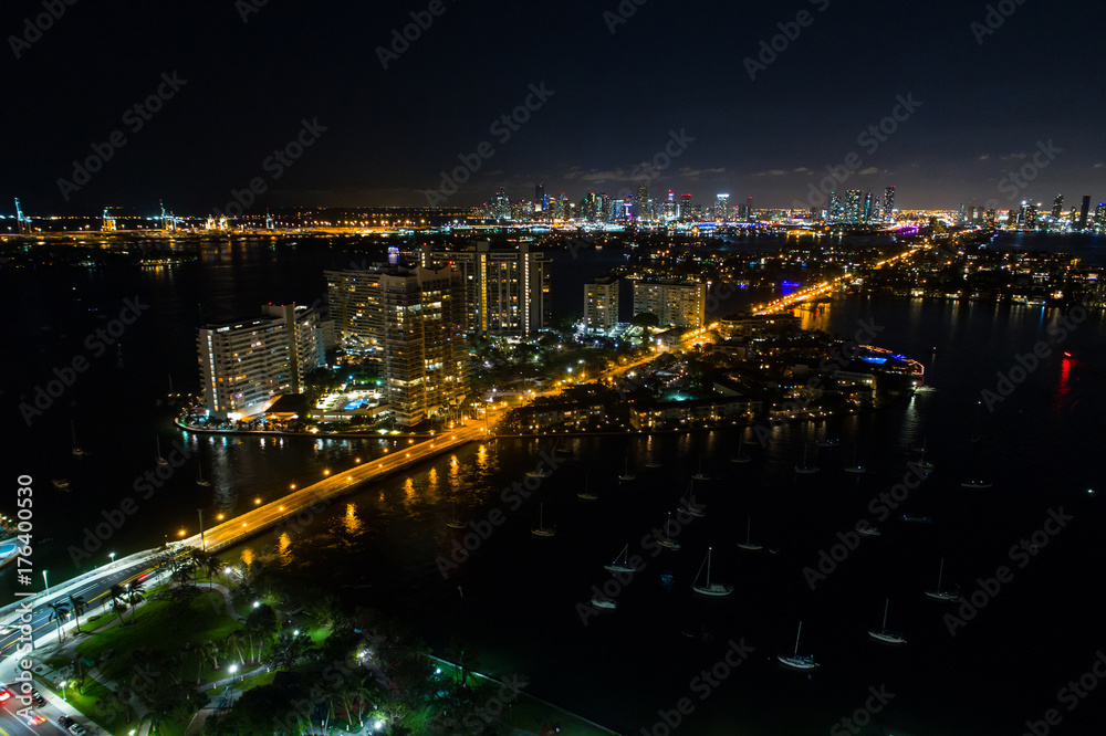 Aerial night photo of Belle Isle Island Miami Beach Aerial night photo of Belle Isle Island Miami Beach