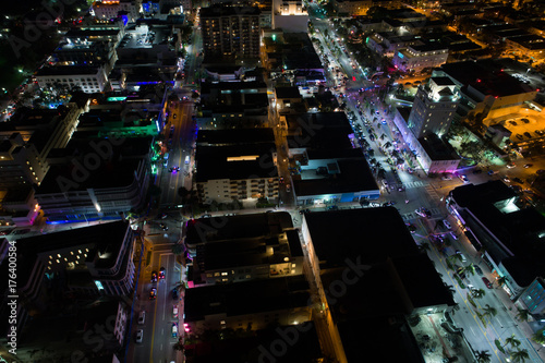 Fototapeta Naklejka Na Ścianę i Meble -  Aerial night scene South Beach Miami Florida