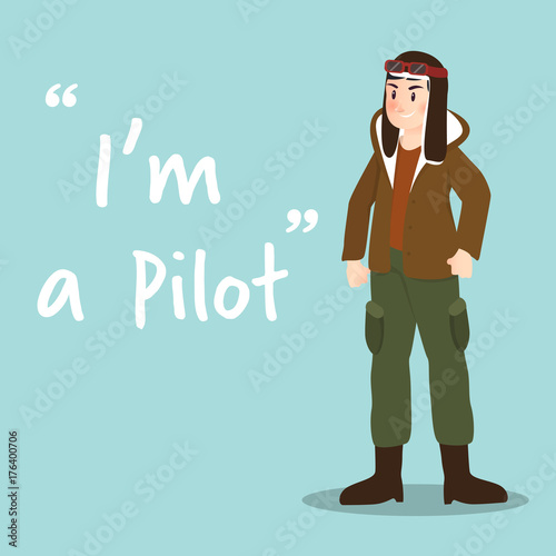Pilot character on sky blue background flat design