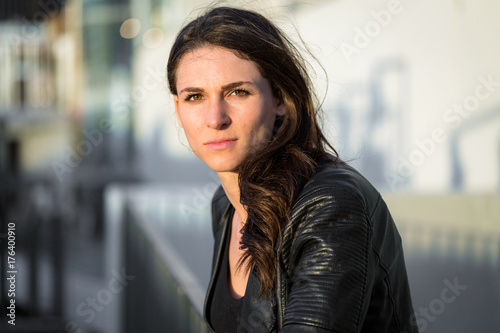 фотографія Biker girl tough attitude rough tough unhappy badass chick looking to cause trou