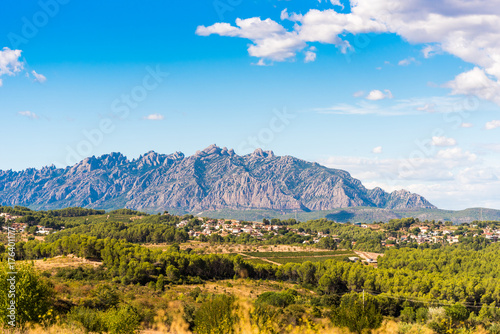 View of the mountain of Montserrat, Barcelona, Catalunya, Spain. Copy space for text. © ggfoto
