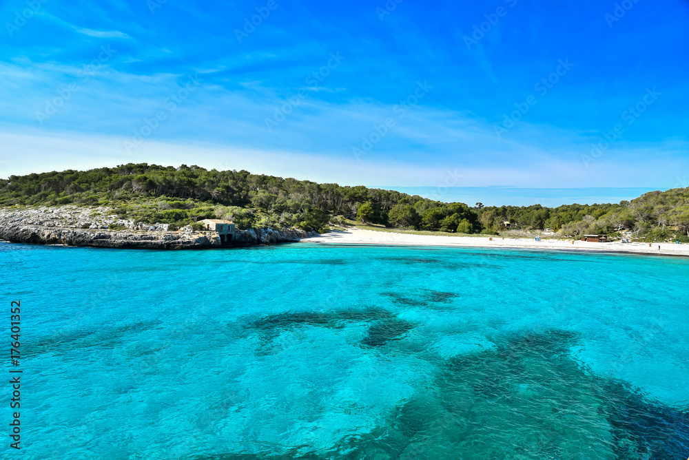 Beautiful Beach of Cala S'Amarador at Mondrago - Natural Park on Majorca Spain, Balearic Islands, Mediterranean Sea, Europe