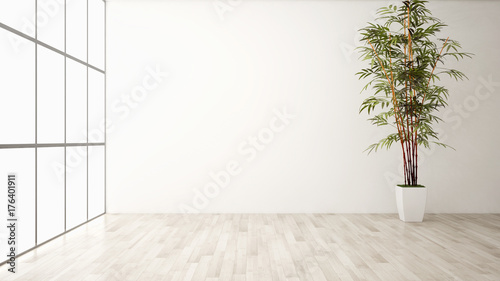 Modern bright living room  white wall. 3D rendering illustration