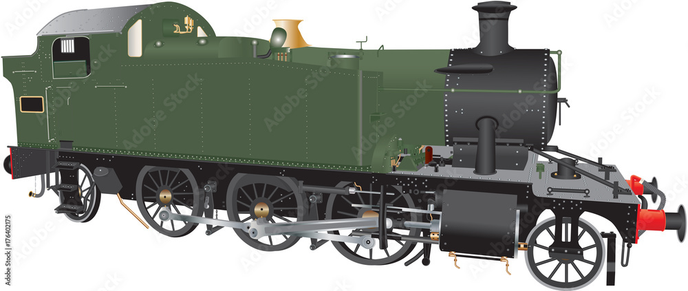 A Green and Black Steam Locomotive isolated on white