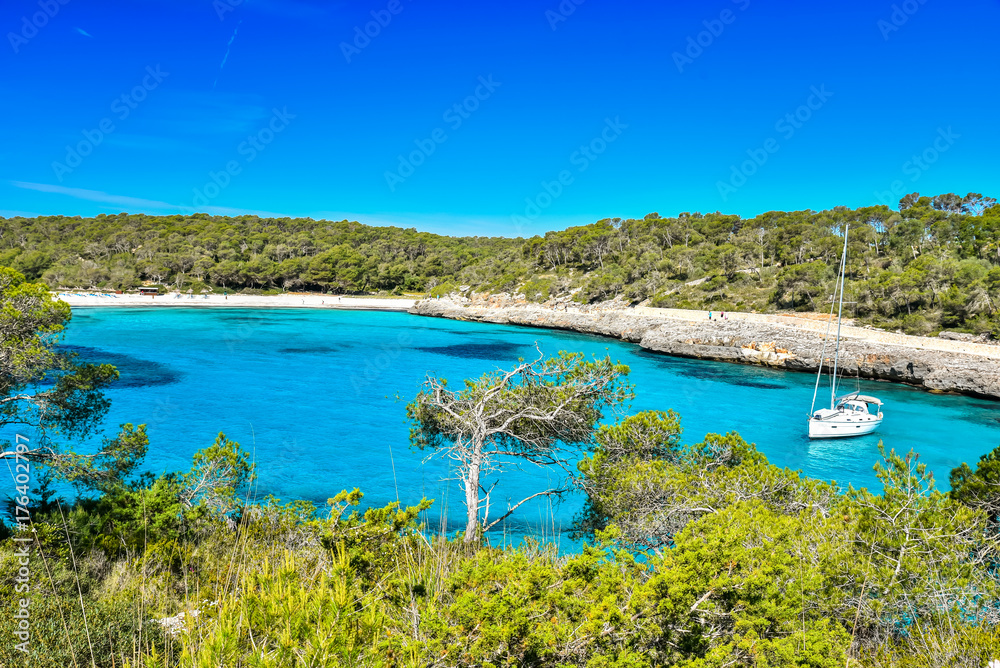 Beautiful Beach of Cala S'Amarador at Mondrago - Natural Park on Majorca Spain, Balearic Islands, Mediterranean Sea, Europe