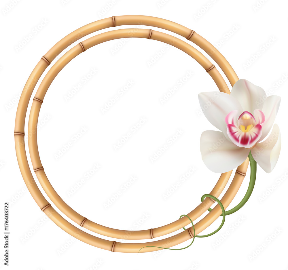 Realistic bamboo frame with orchid flower. Realistic bamboo frame with orchid flower.