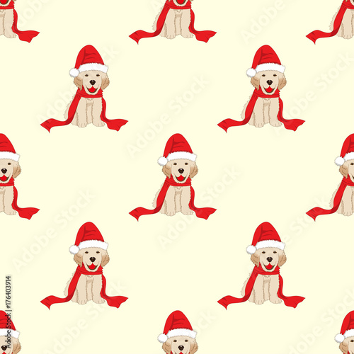 Labrador Retriever with Santa Hat Seamless on Ivory Beige Background