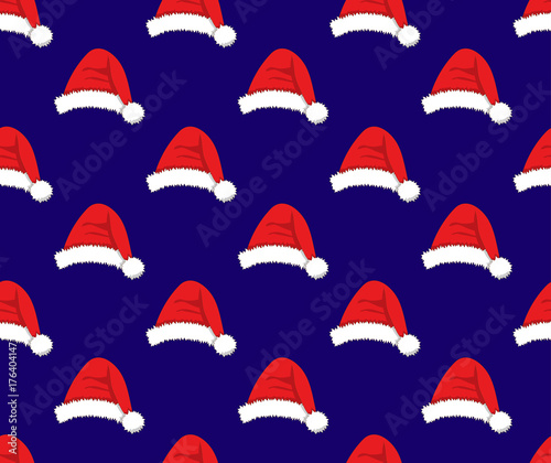 Red Santa Hat on Blue Backg...