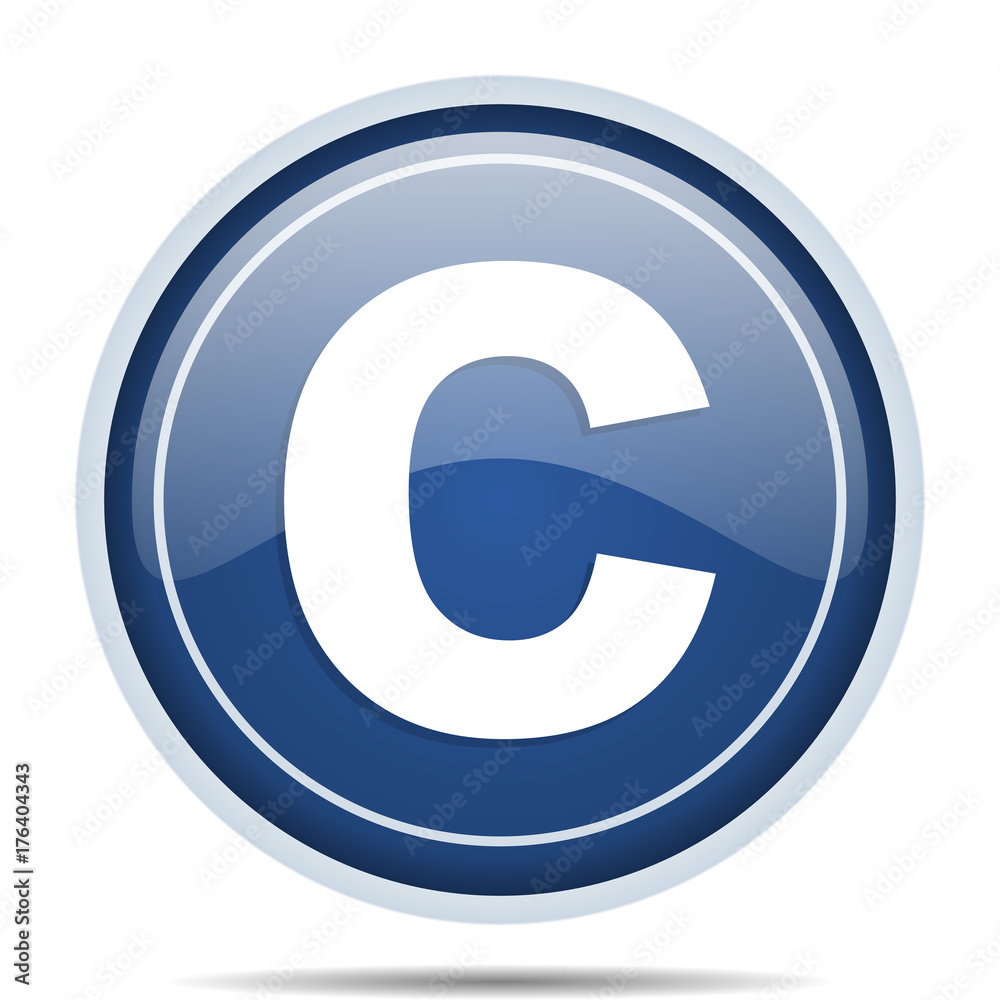 Copyright blue round web icon. Circle isolated internet button for webdesign and smartphone applications. Copyright blue round web icon. Circle isolated internet button for webdesign and smartphone applications.