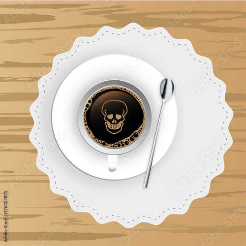 Kaffee auf Holztisch - Totenkopf