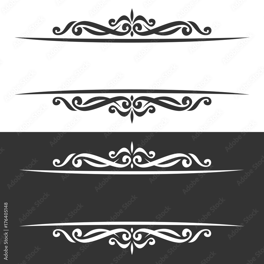 Vector monochrome borders for greeting text, black and white frames of victorian style for wedding title, ornate decoration with flourishes for business presentation, vintage baroque design element.