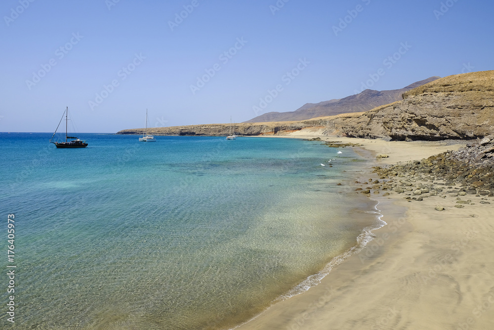 Beach Playa Las Coloradas on the Canary Island Fuerteventura, Spain.