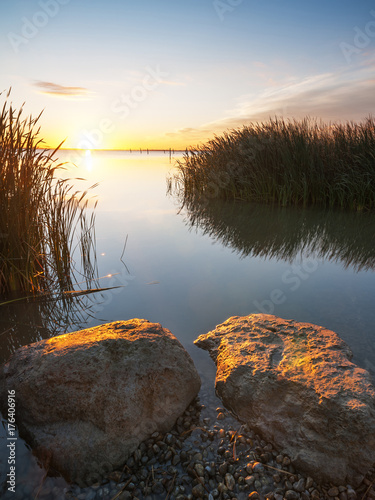 Sonnenaufgang am Neusiedlersee im Burgenland photo