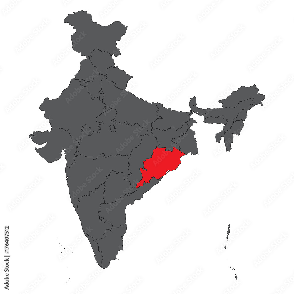 Orissa Map In India Orissa On Gray India Map Vector Stock Vector | Adobe Stock