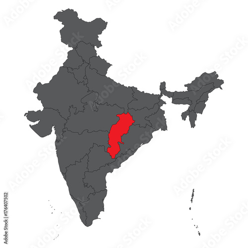 Chhattisgarh  on gray India map vector