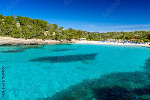 Beautiful Beach of Cala S Amarador at Mondrago - Natural Park on Majorca Spain  Balearic Islands  Mediterranean Sea  Europe