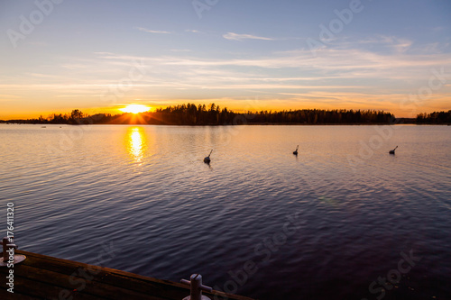 Autumn in Finland  lake and forest  sunset  nature photography. Travel.