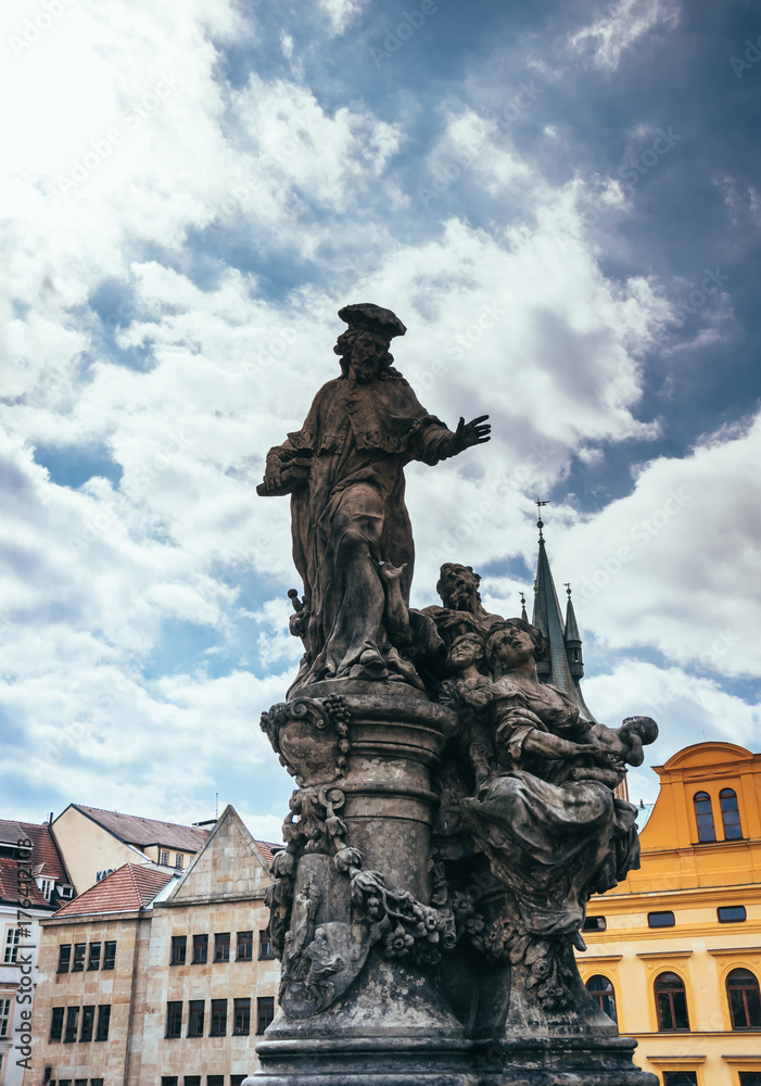 Statue of Jan Nepomutsky. Decorative decoration of Charles Bridge in Prague