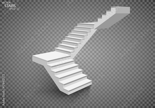 White staircase, 3d staircase. Isolated over a transparent background. EPS10