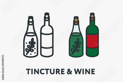 Herbal Tincture and Wine Glass Bottle Minimal Flat Line Outline Colorful and Stroke Icon Pictogram