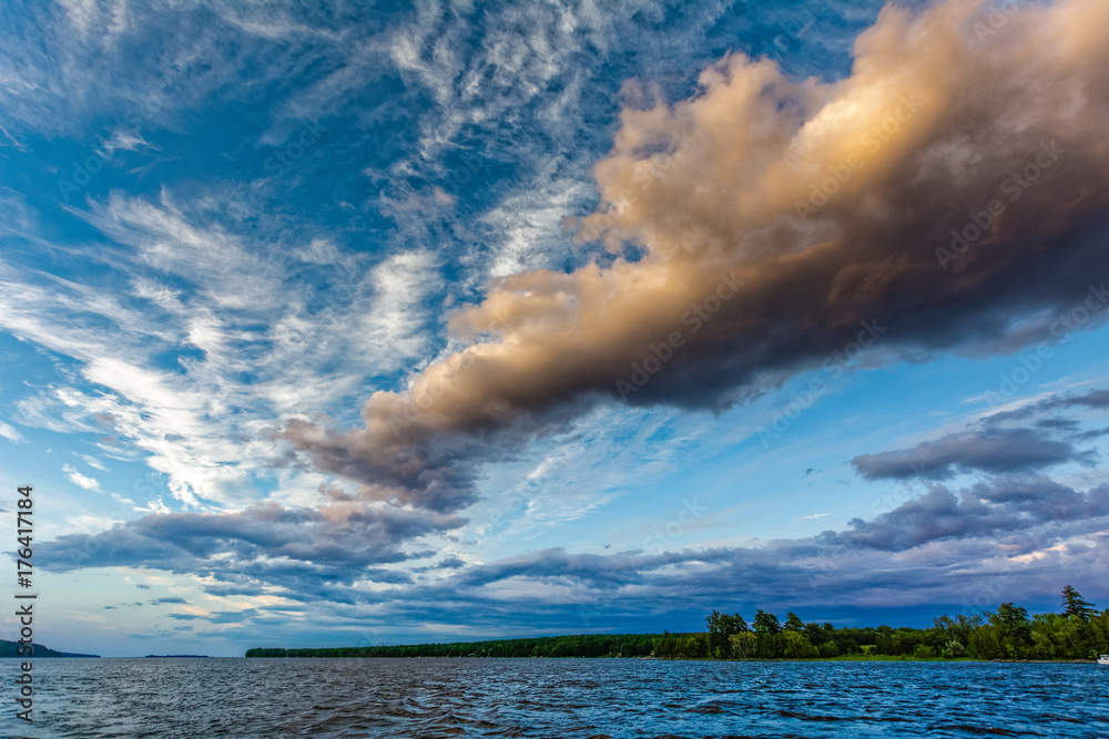 Dramatic sky with clouds pattern at Lake Champlain