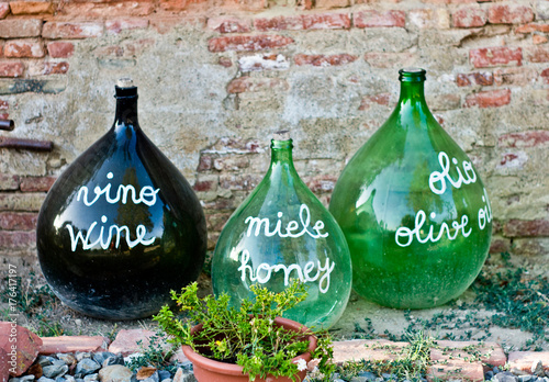old large bottles of wine used to advertise the products of agriculture