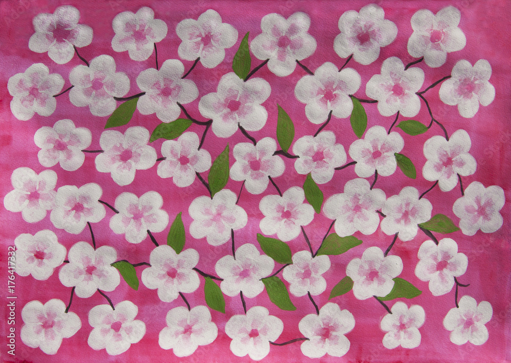 White flowers on pink
