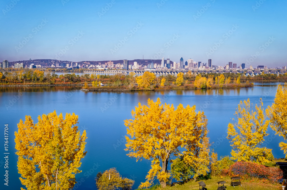 Montreal view from south shore in early fall