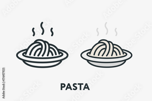 Hot Italian Pasta Bowl Dish Spaghetti Noodles Minimal Flat Line Outline Colorful and Stroke Icon Pictogram