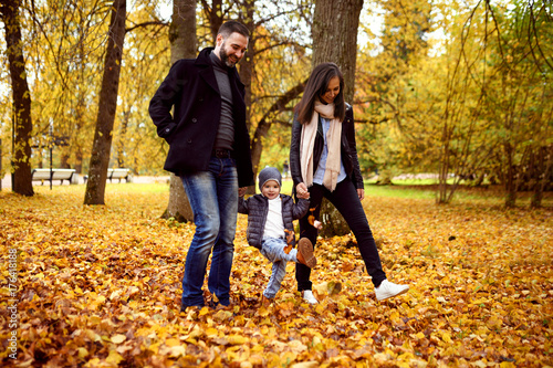 happy family in autumn city park