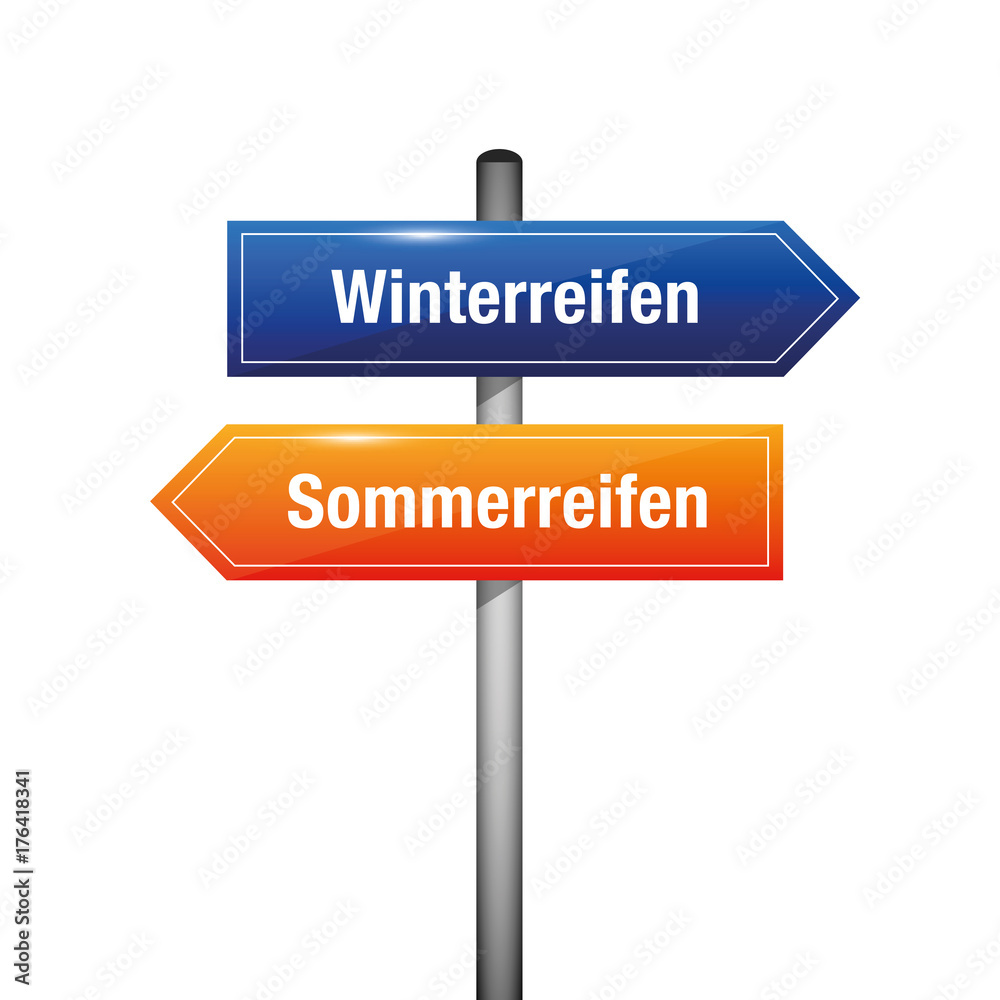 wegweiser straßenschild winterreifen sommerreifen wegweiser straßenschild winterreifen sommerreifen