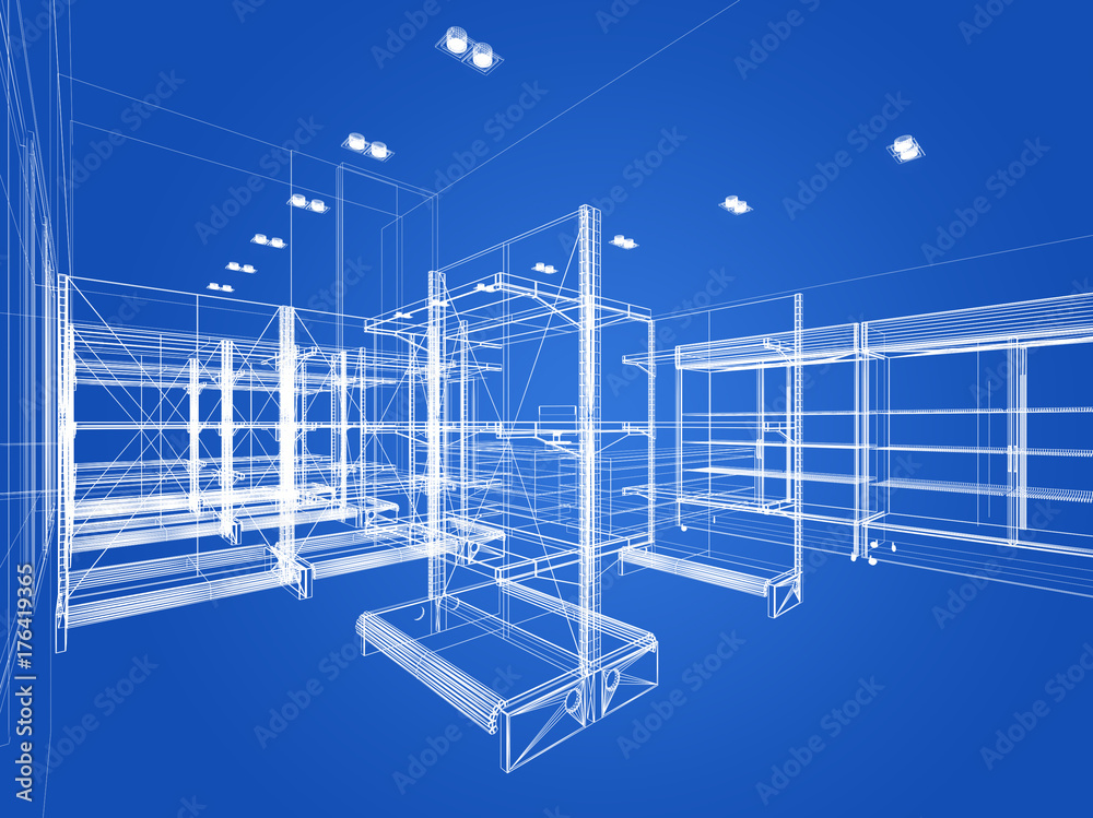 sketch design of supermarket ,3d  rendering