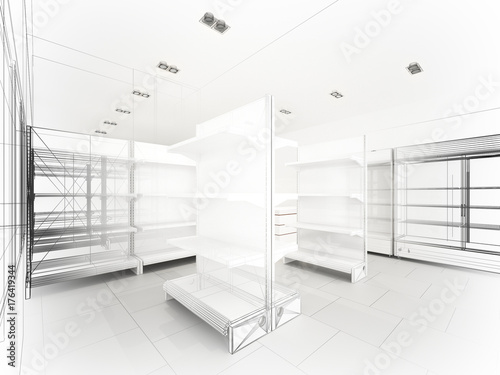 sketch design of supermarket ,3d rendering