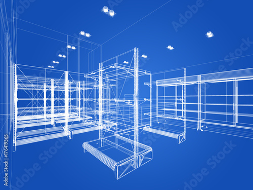 sketch design of supermarket  3d  rendering