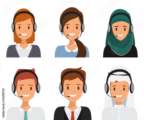 call center people team work. customer service character. illustration vector of avatar woman.