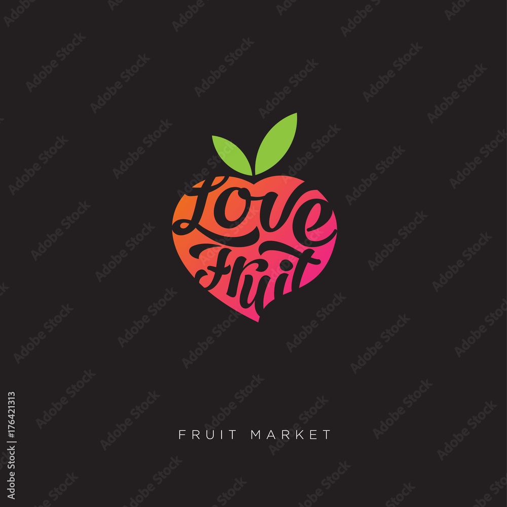 Obraz premium Love Fruit market logo. Fresh fruit emblem.