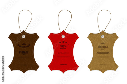 leather banner and tag labels in vintage style vector illustration.