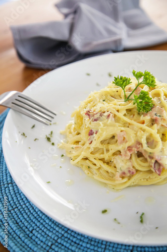Traditional italian carbonara pasta