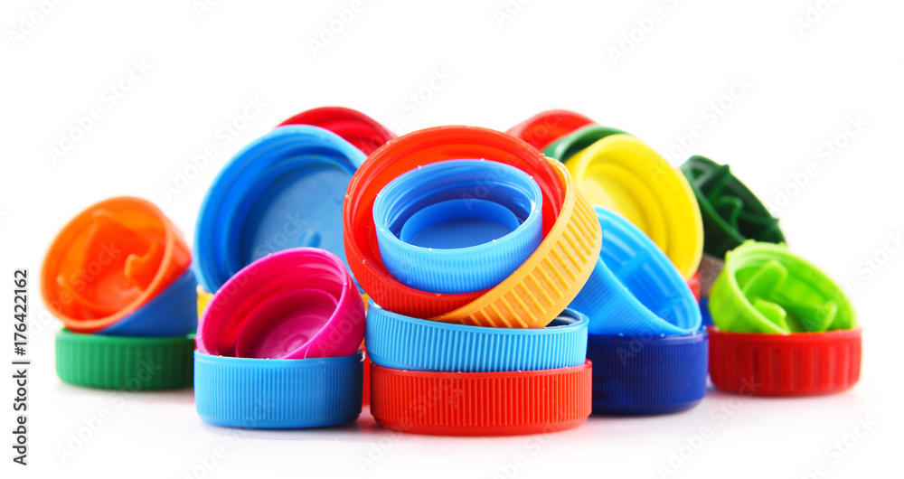 Plastic bottle caps isolated on white background Plastic bottle caps isolated on white background