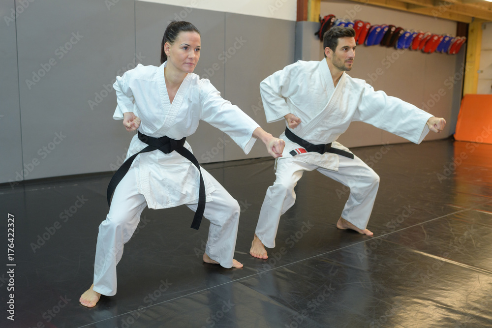 Man and woman in martial arts pose