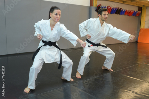 Man and woman in martial arts pose