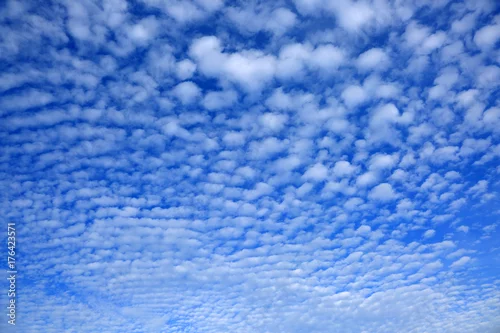 Obraz Delikatne drobne chmury na błękitnym niebie, pierzaste obłoki.