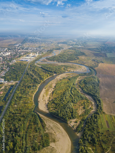 Ukraine, Stryi, Beautiful views of the river and the bridge, photo from quadcopter, dron © Tsyb Oleh