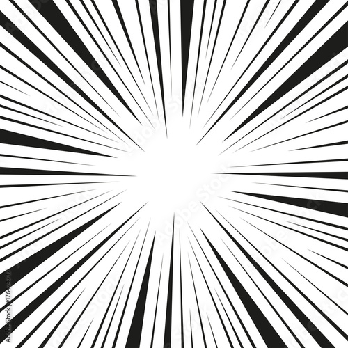 Comic speed burst. Comics flash explosion. Radial lines background. Vector illustration.