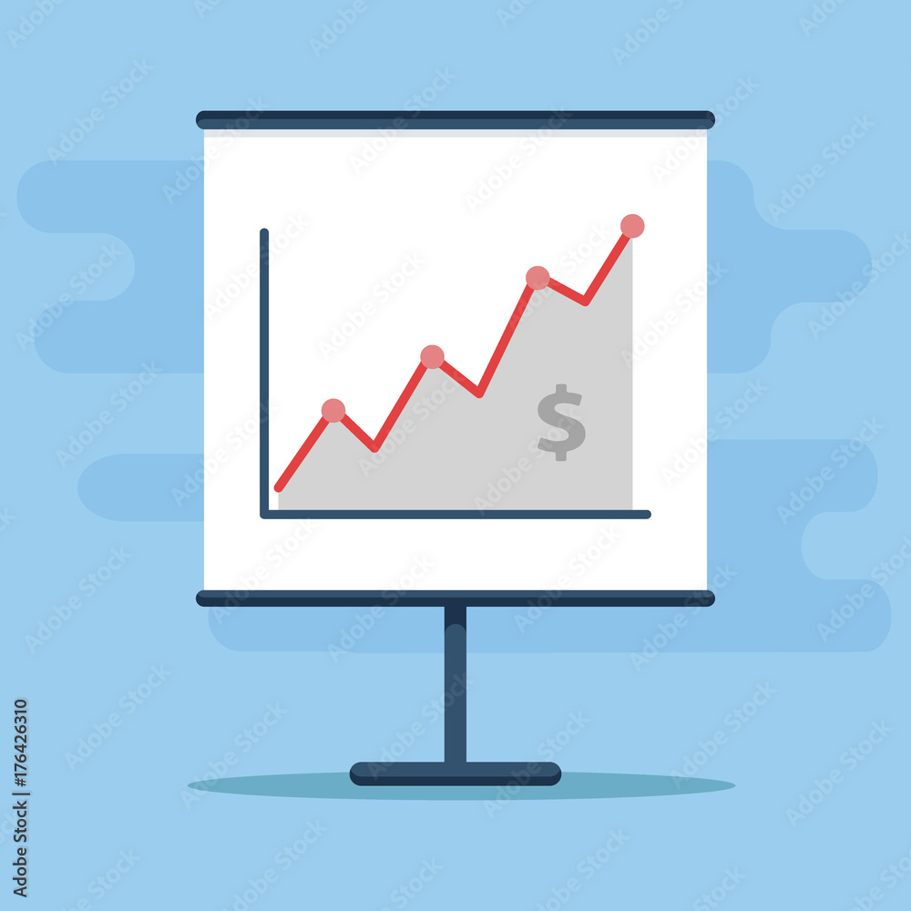 Business sales growth graphic. Sales growth on the flipchart. Vector Business Growing Chart Presentation Icon. Illustration Business sales growth graphic. Sales growth on the flipchart. Vector Business Growing Chart Presentation Icon. Illustration